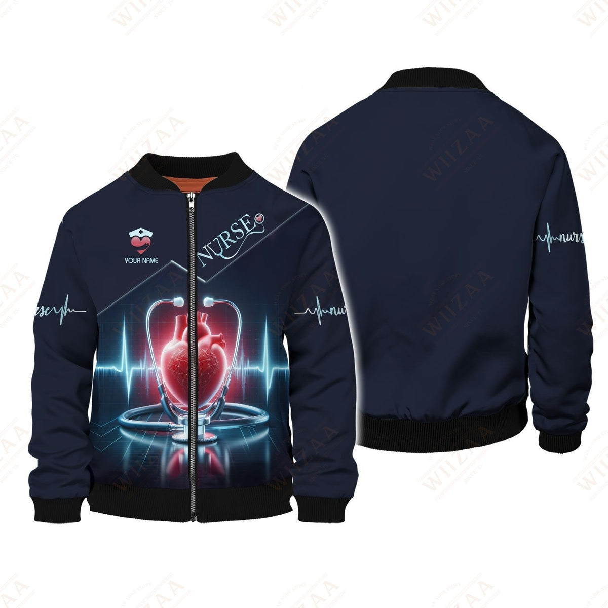 Blisscorners Personalized Nurse Shirt - Heartbeat & Stethoscope Graphic | Comfort Fit Medical Tee