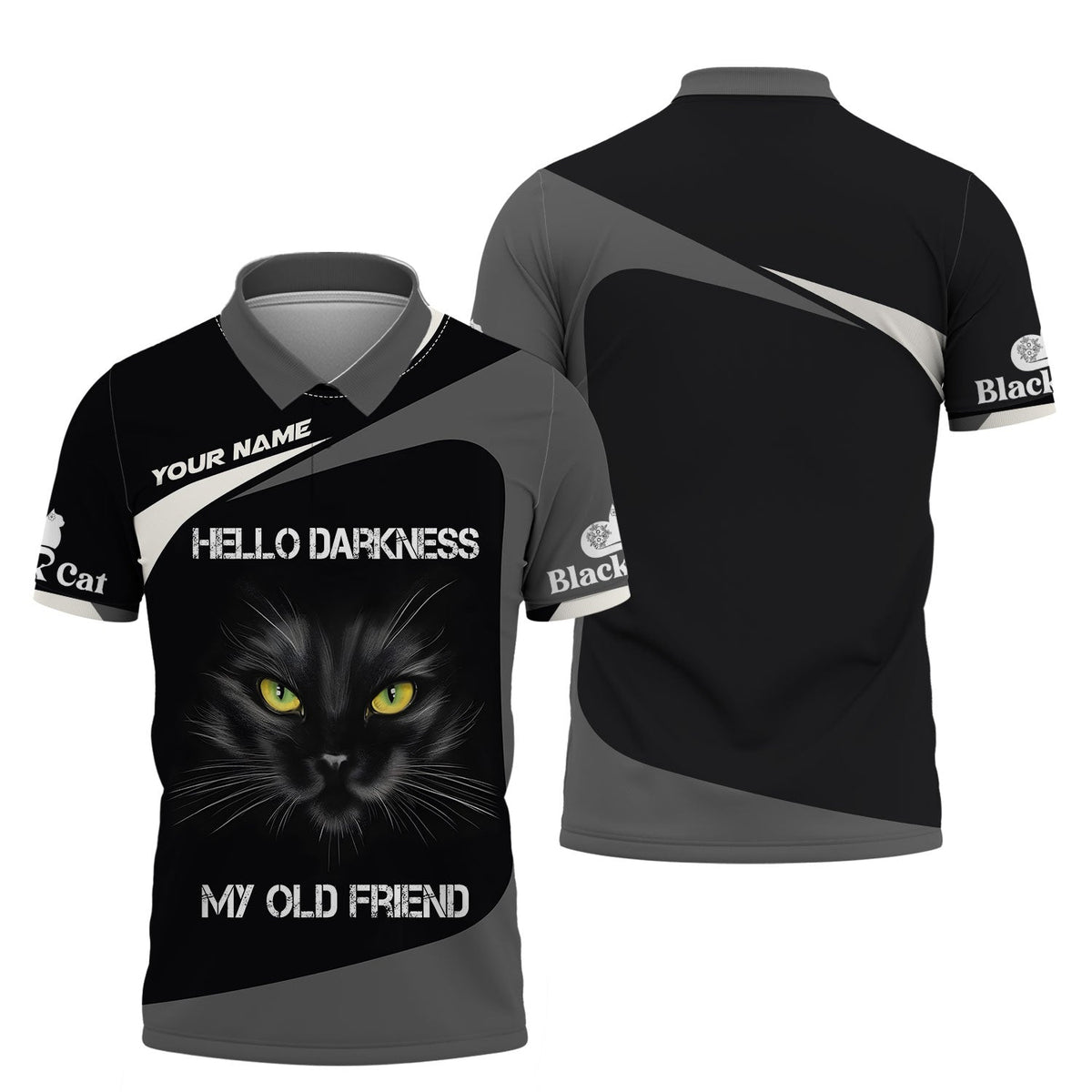Blisscorners Black Cat Custom Name Shirt Hello Darkness My Old Friend 3D Shirts Gift For Cat Lovers