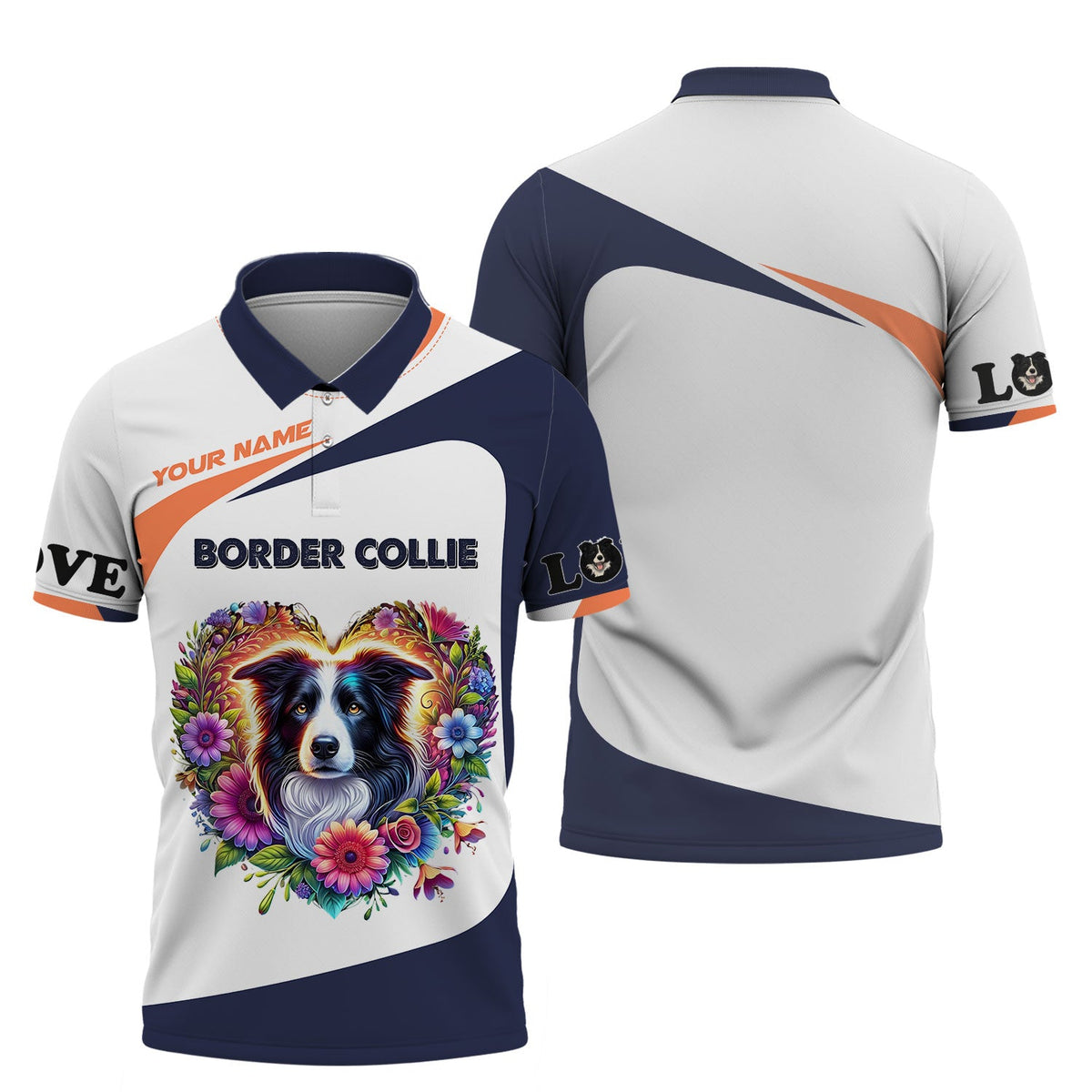 Blisscorners Personalized Border Collie Shirt - Vibrant Floral Heart Design