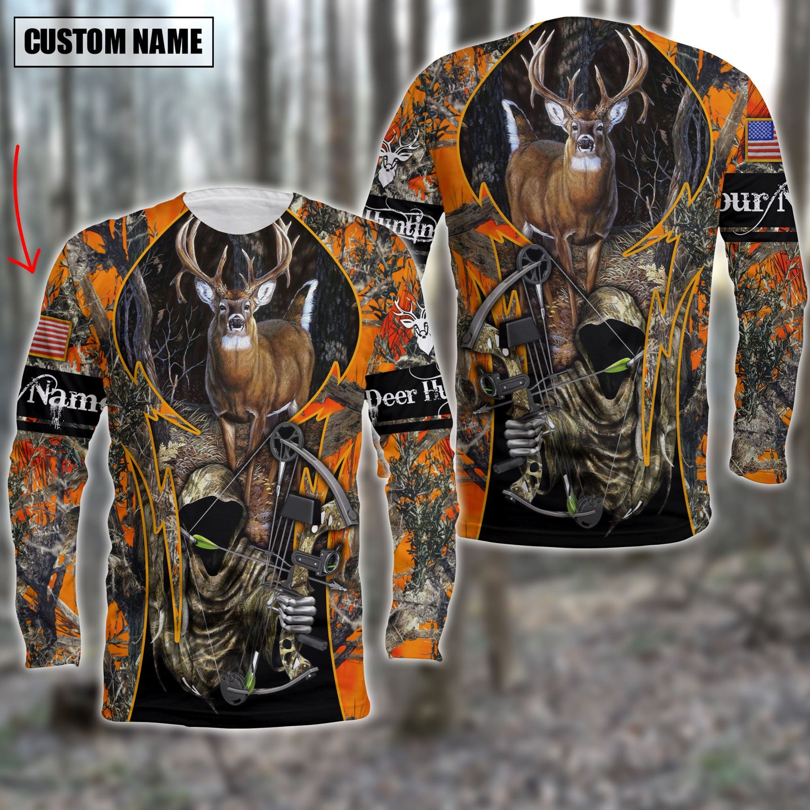 Blisscorners Custom Name Personalized Deer Hunting Orange Camo Shirt 3D All Over Printed Clothes