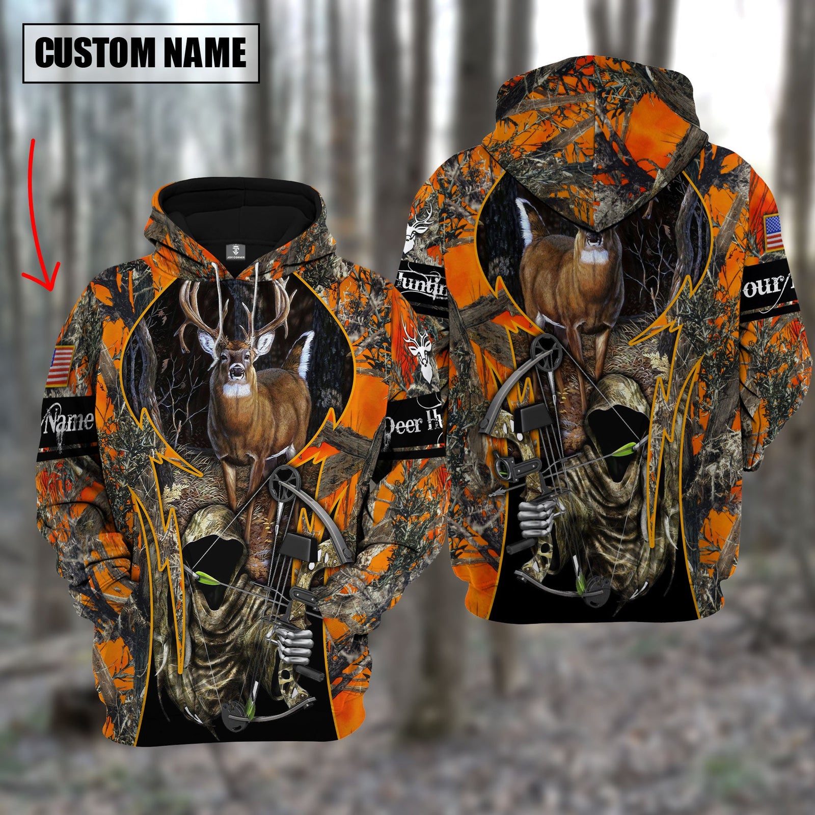 Blisscorners Custom Name Personalized Deer Hunting Orange Camo Shirt 3D All Over Printed Clothes