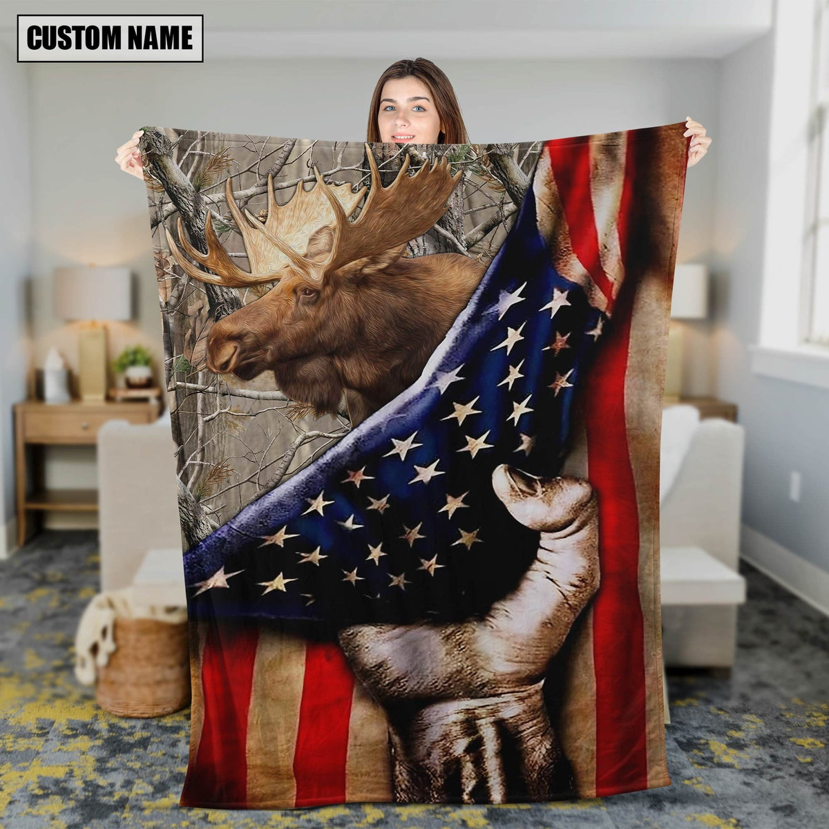 Blisscorners Personalized Moose Hunting Blanket