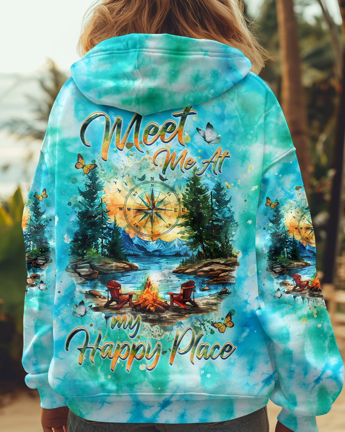 BLISSCORNERS MEET ME AT MY HAPPY PLACE CAMPFIRE TIE DYE ALL OVER PRINT