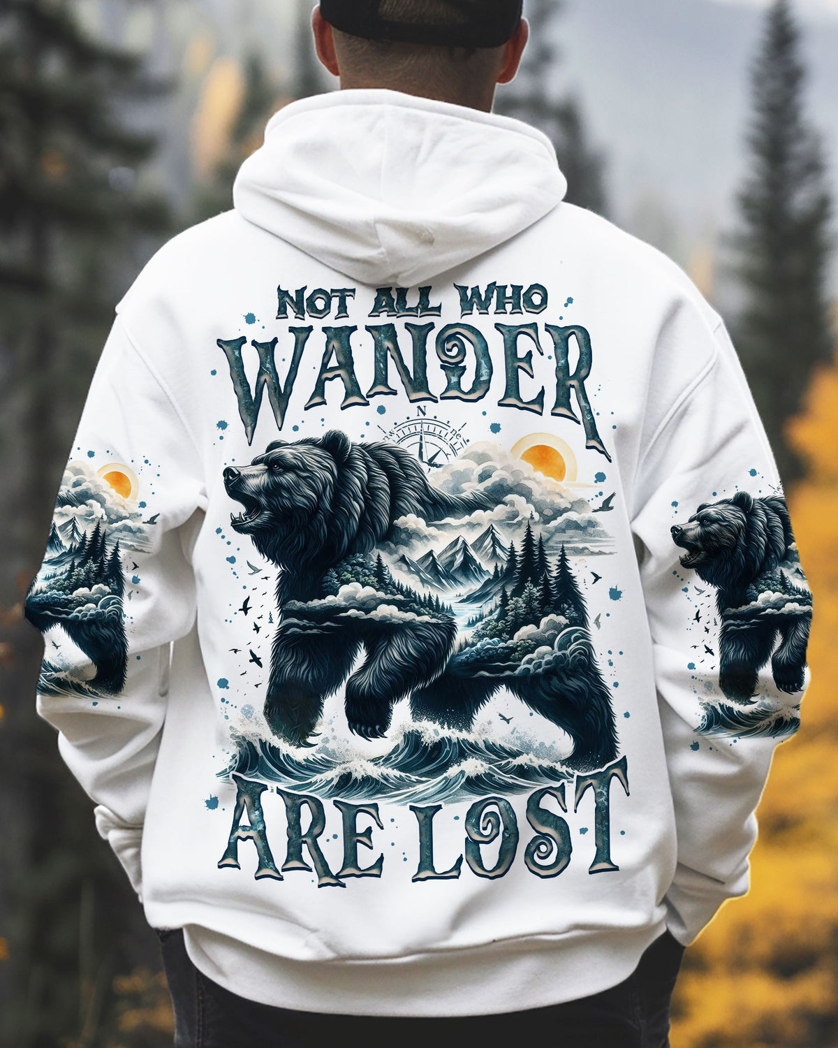 BLISSCORNERS NOT ALL WHO WANDER ARE LOST BEAR COMPASS ALL OVER PRINT