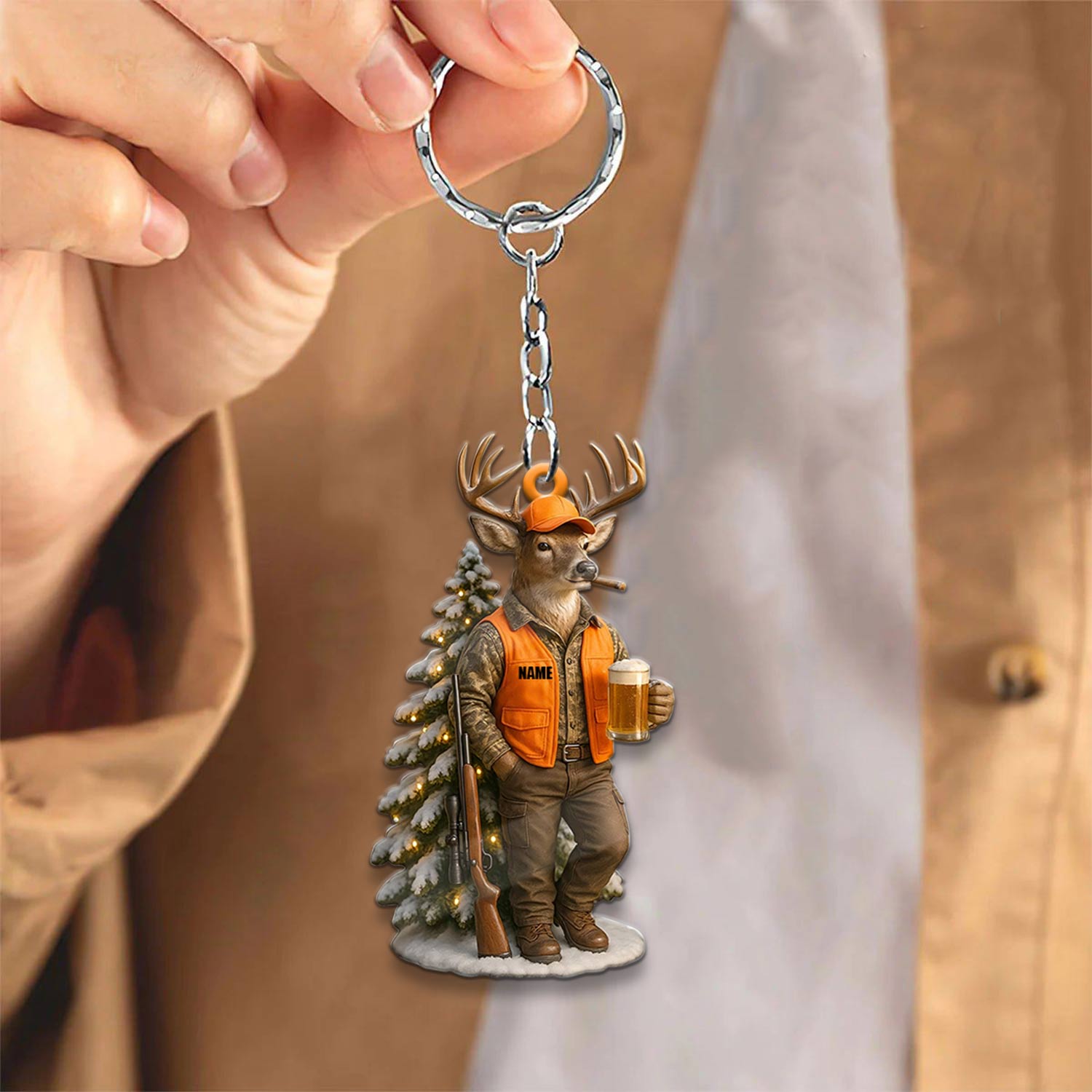 Blisscorners Deer Hunter Christmas Ornament, Custom Name Hunting Ornament, Beer & Buck Holiday Decor, Gift for Hunters and Outdoorsmen