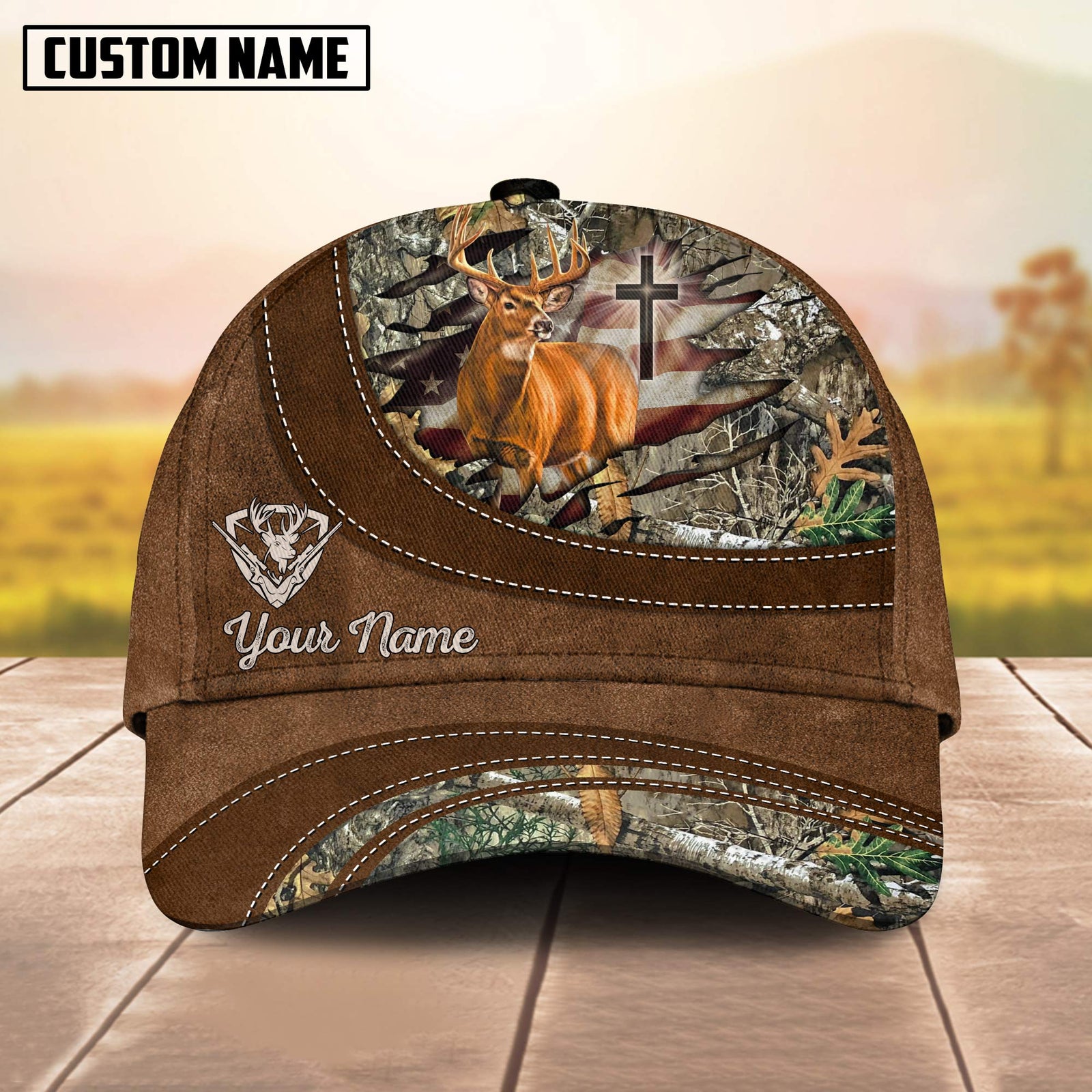 Blisscorners Cross America Hunting Deer Personalized Hats 3D Multicolored