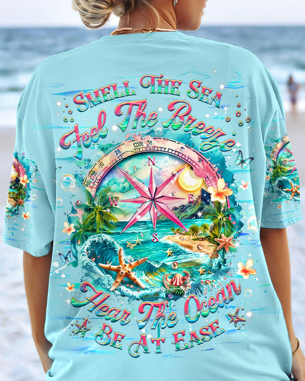 BLISSCORNERS SMELL THE SEA FEEL THE BREEZE COMPASS ALL OVER PRINT