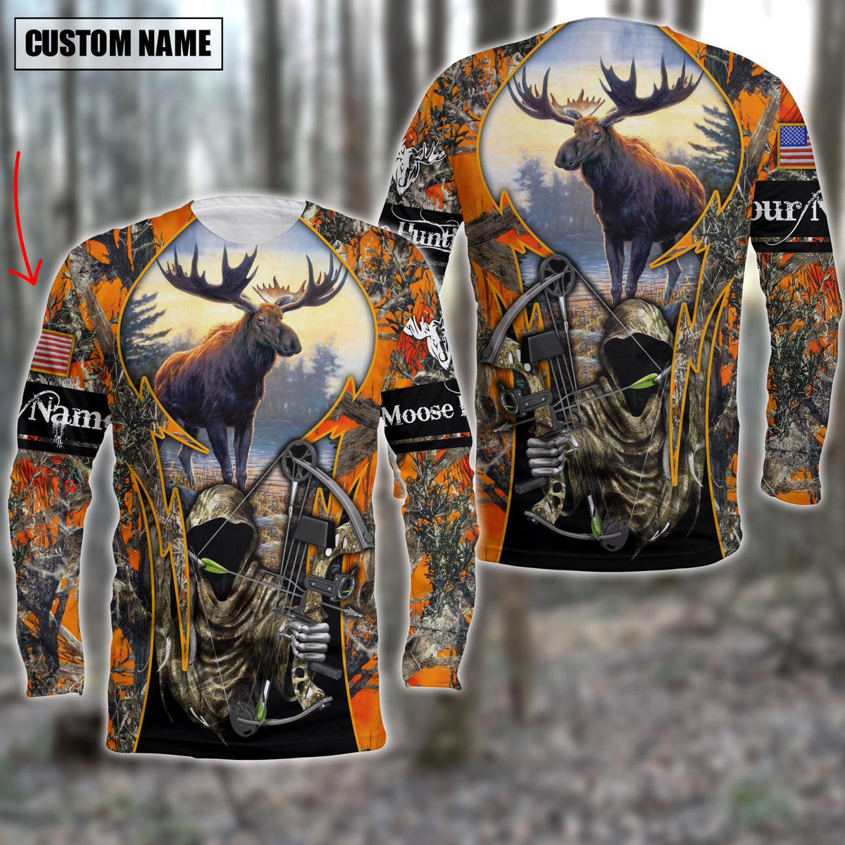 Blisscorners Custom Name Personalized Moose Hunting Orange Camo Shirt 3D All Over Printed Clothes