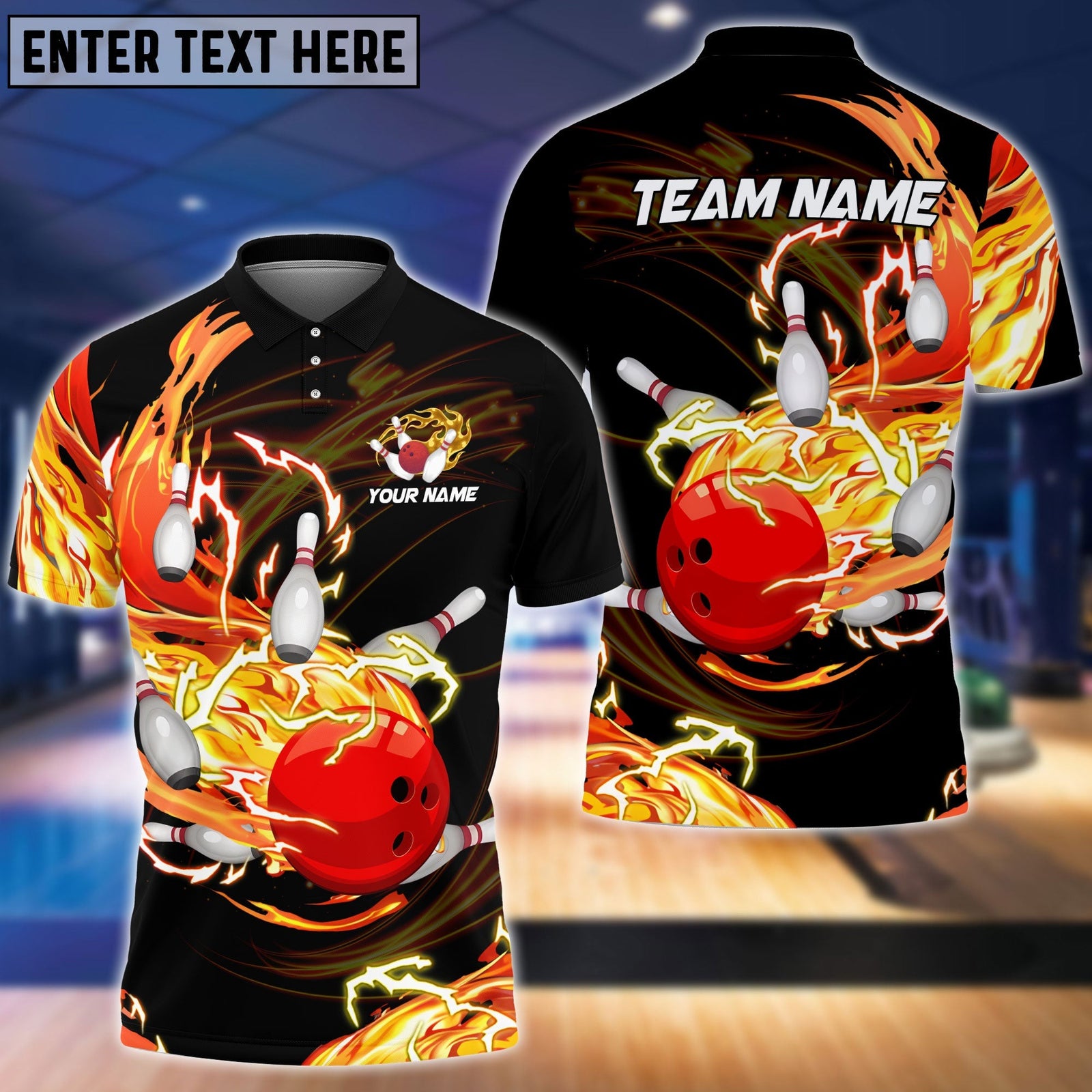 Blisscorners Bowling Ball & Pins Breath Of Thunder Flame Multicolor Option Customized Name 3D Shirt (4 Colors)