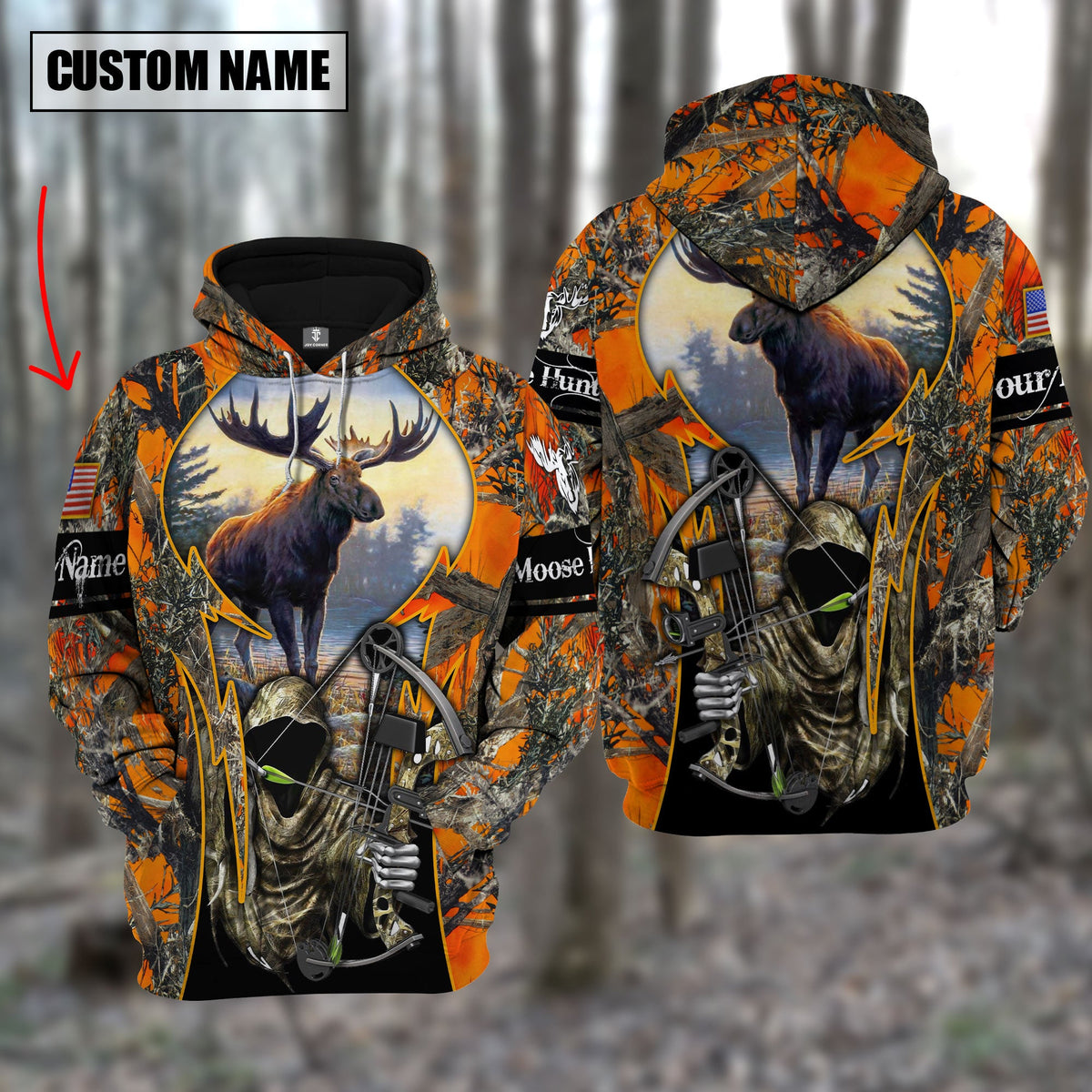 Blisscorners Custom Name Personalized Moose Hunting Orange Camo Shirt 3D All Over Printed Clothes