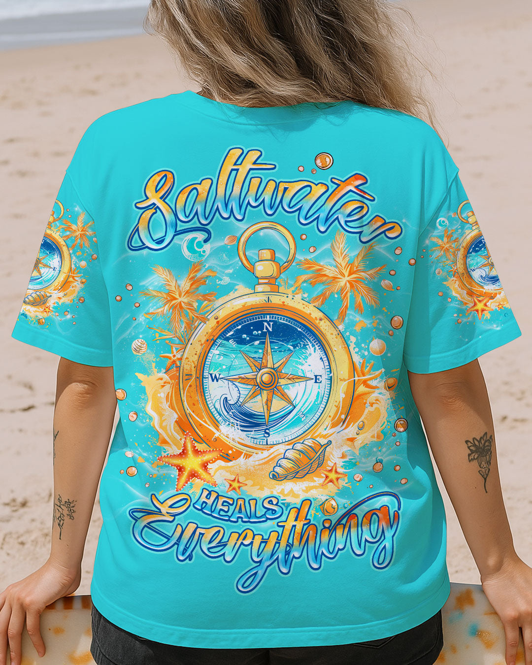 BLISSCORNERS SALTWATER HEALS EVERYTHING COMPASS ALL OVER PRINT