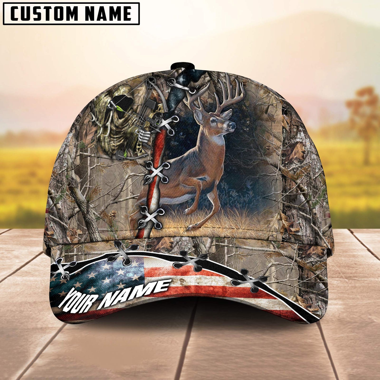 Blisscorners American Hunting Deer Personalized Hats 3D Multicolored