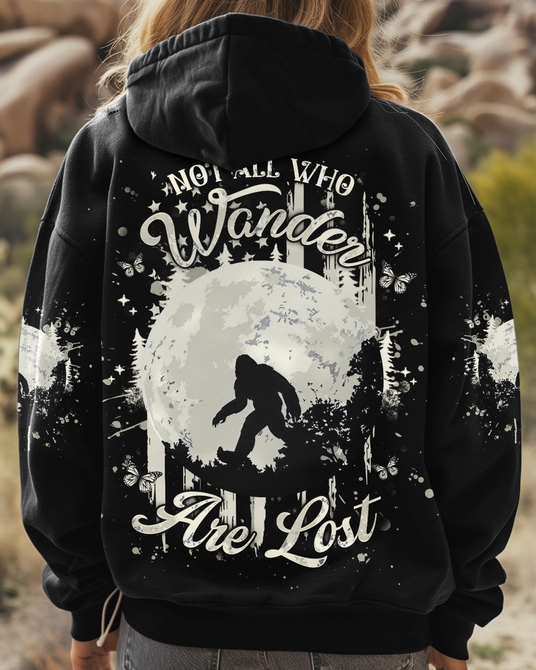 BLISSCORNERS NOT ALL WHO WANDER ARE LOST BIGFOOT COMPASS ALL OVER PRINT