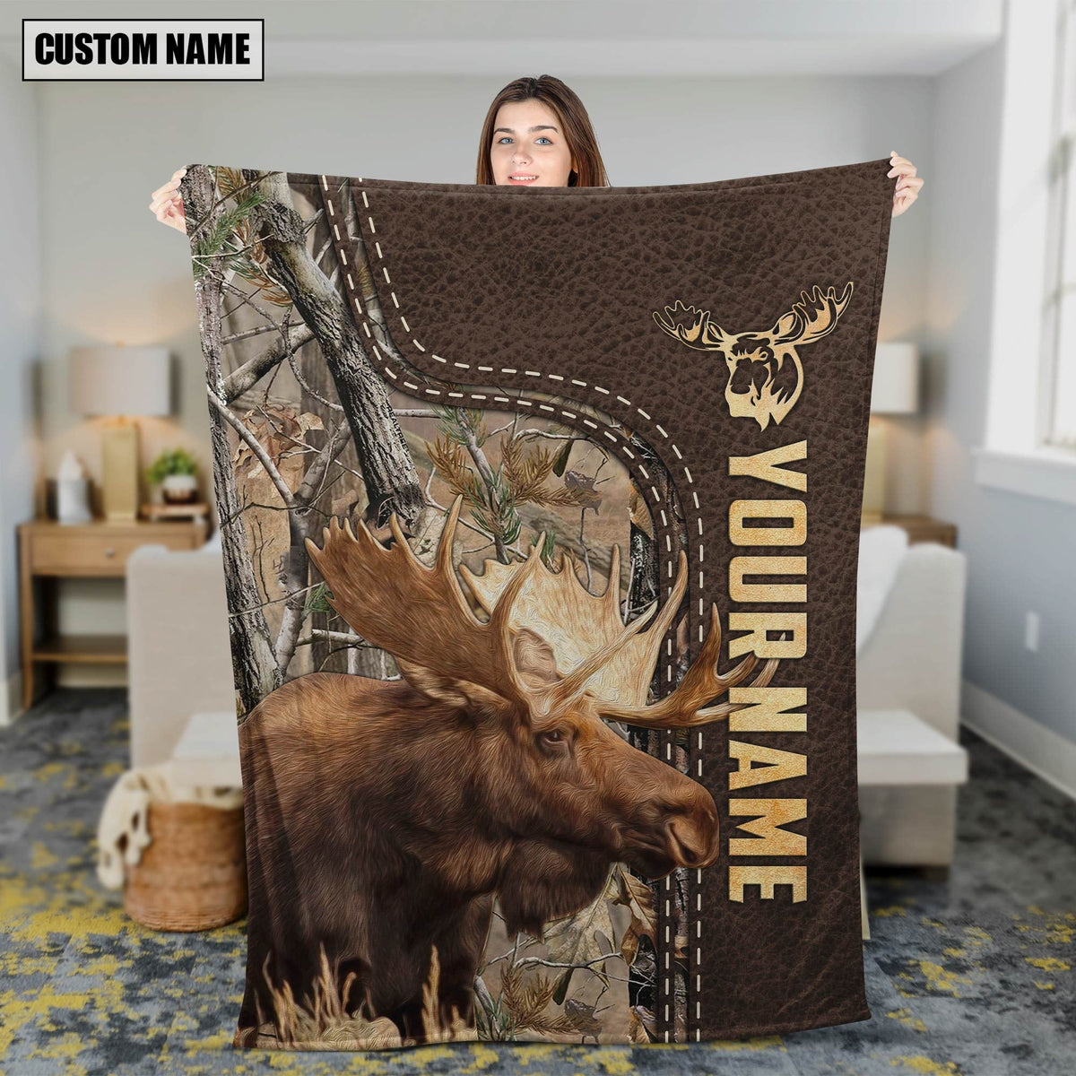 Blisscorners Personalized Moose Hunting Blanket