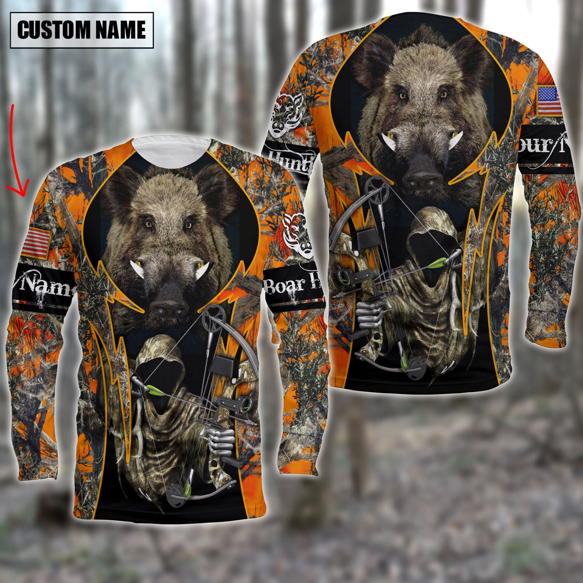 Blisscorners Custom Name Personalized Boar Hunting Orange Camo Shirt 3D All Over Printed Clothes