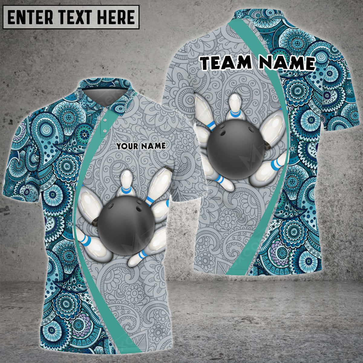 Blisscorners Bowling And Pins Mandala Pattern Multicolor Option Customized Name 3D Shirt