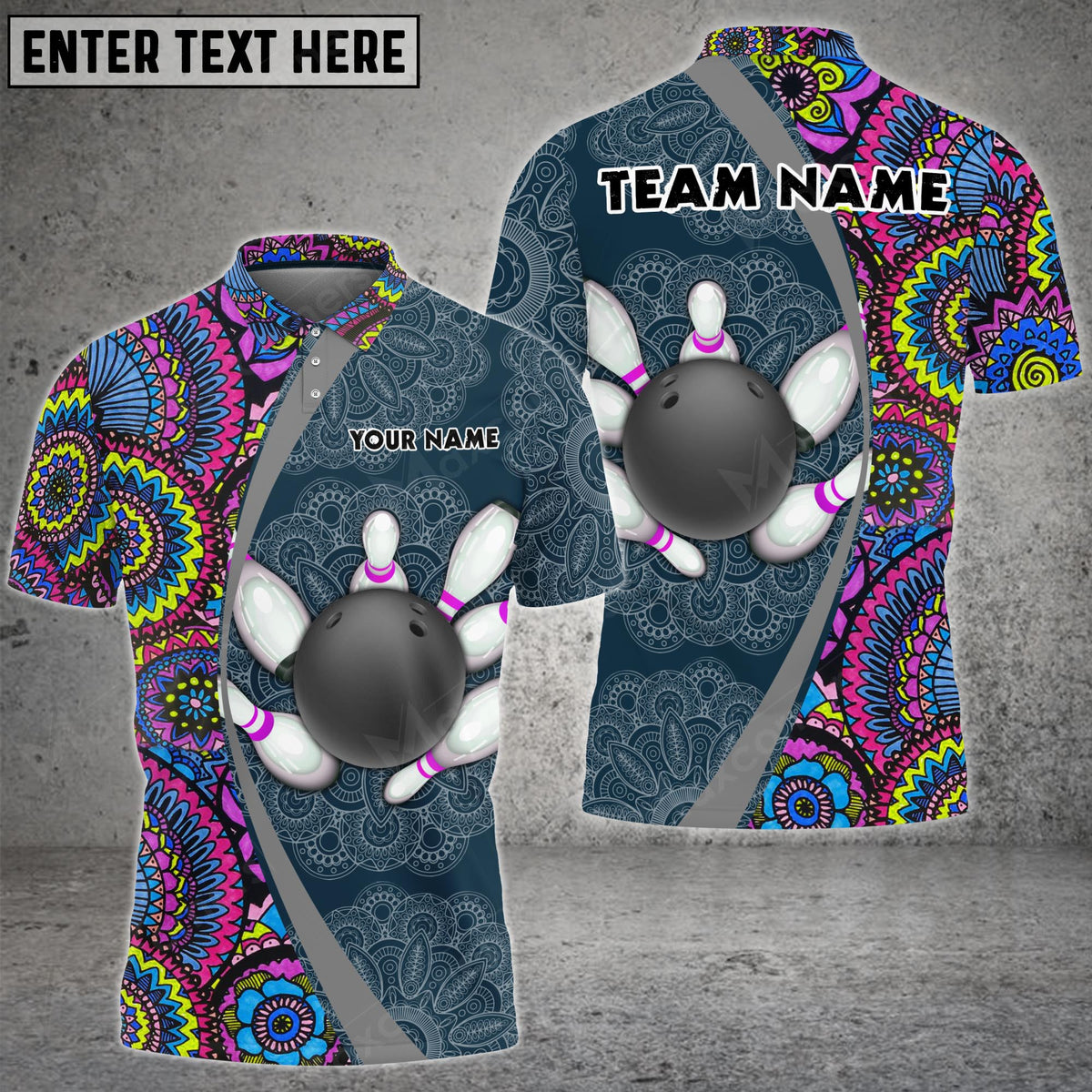 Blisscorners Bowling And Pins Mandala Pattern Multicolor Option Customized Name 3D Shirt