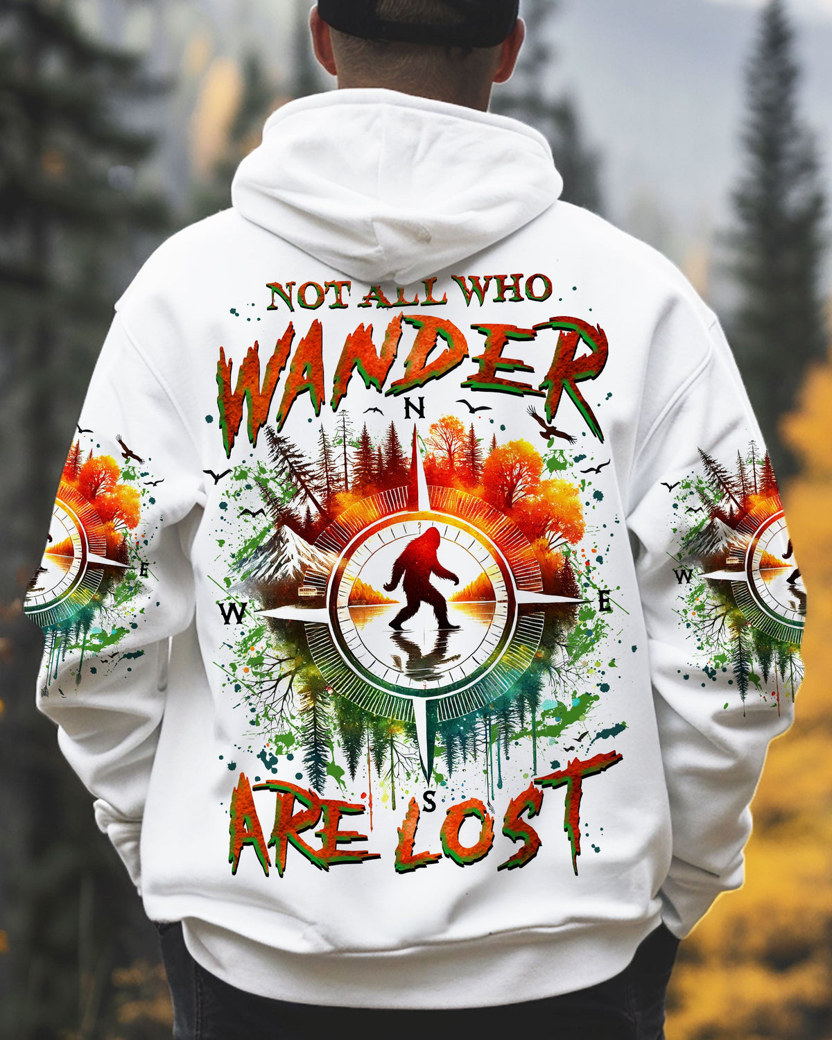 BLISSCORNERS NOT ALL WHO WANDER ARE LOST BIGFOOT COMPASS ALL OVER PRINT