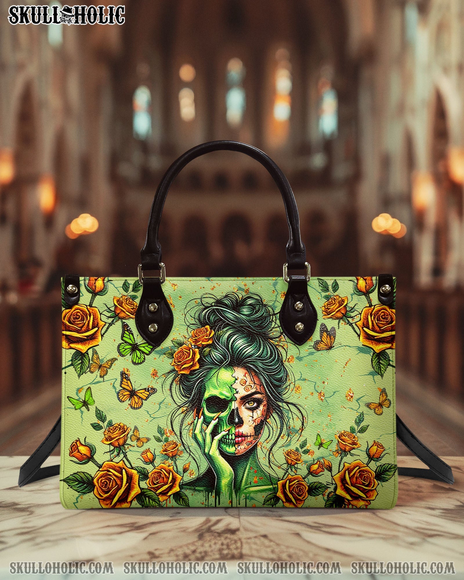 BLISSCORNERS SKULL LADY WITH TWO FACE LEATHER HANDBAG