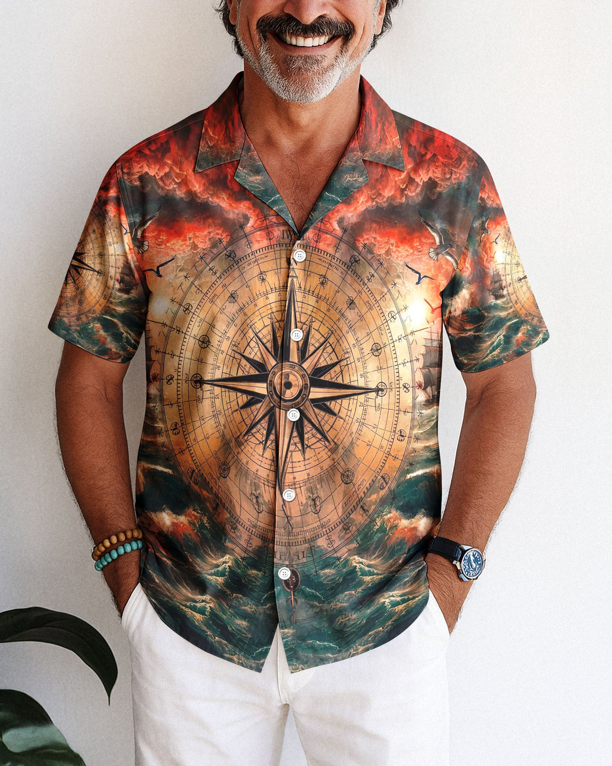 BLISSCORNERS COMPASS OCEAN HAWAIIAN SHIRT
