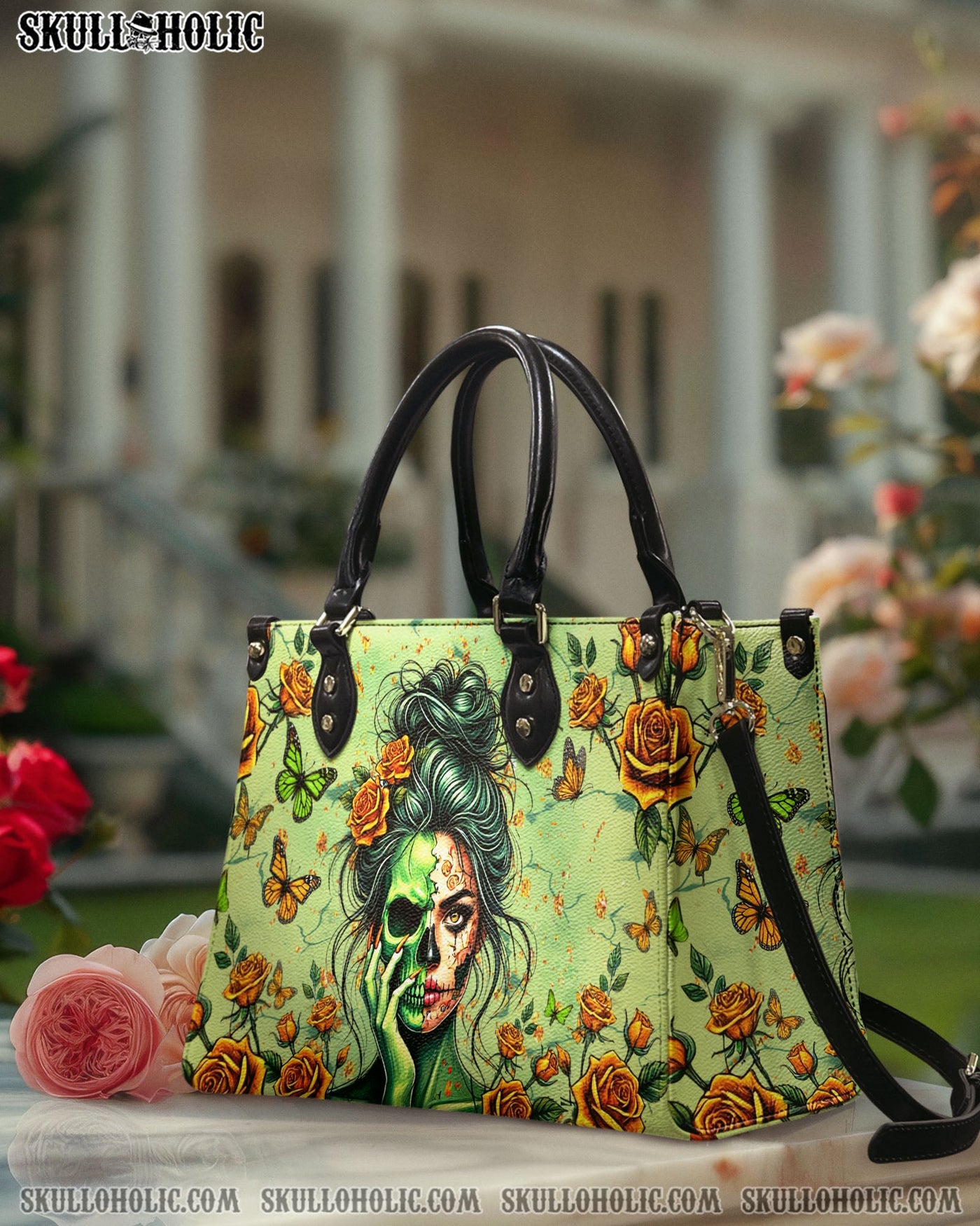 BLISSCORNERS SKULL LADY WITH TWO FACE LEATHER HANDBAG