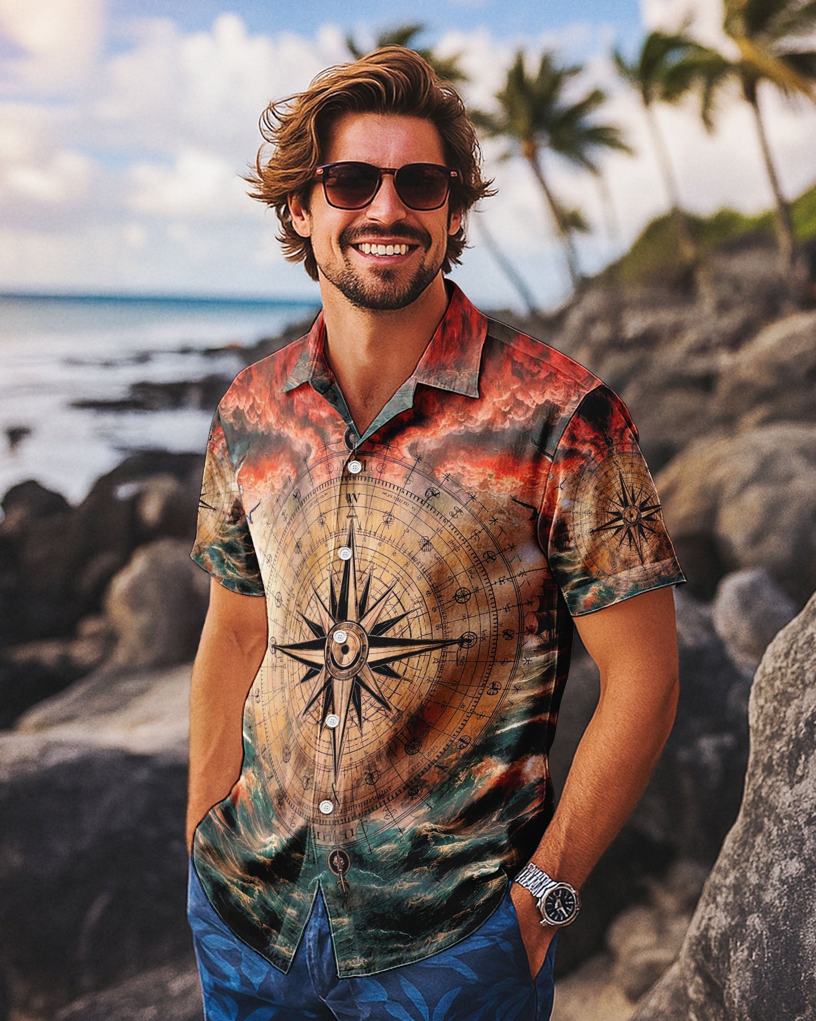 BLISSCORNERS COMPASS OCEAN HAWAIIAN SHIRT