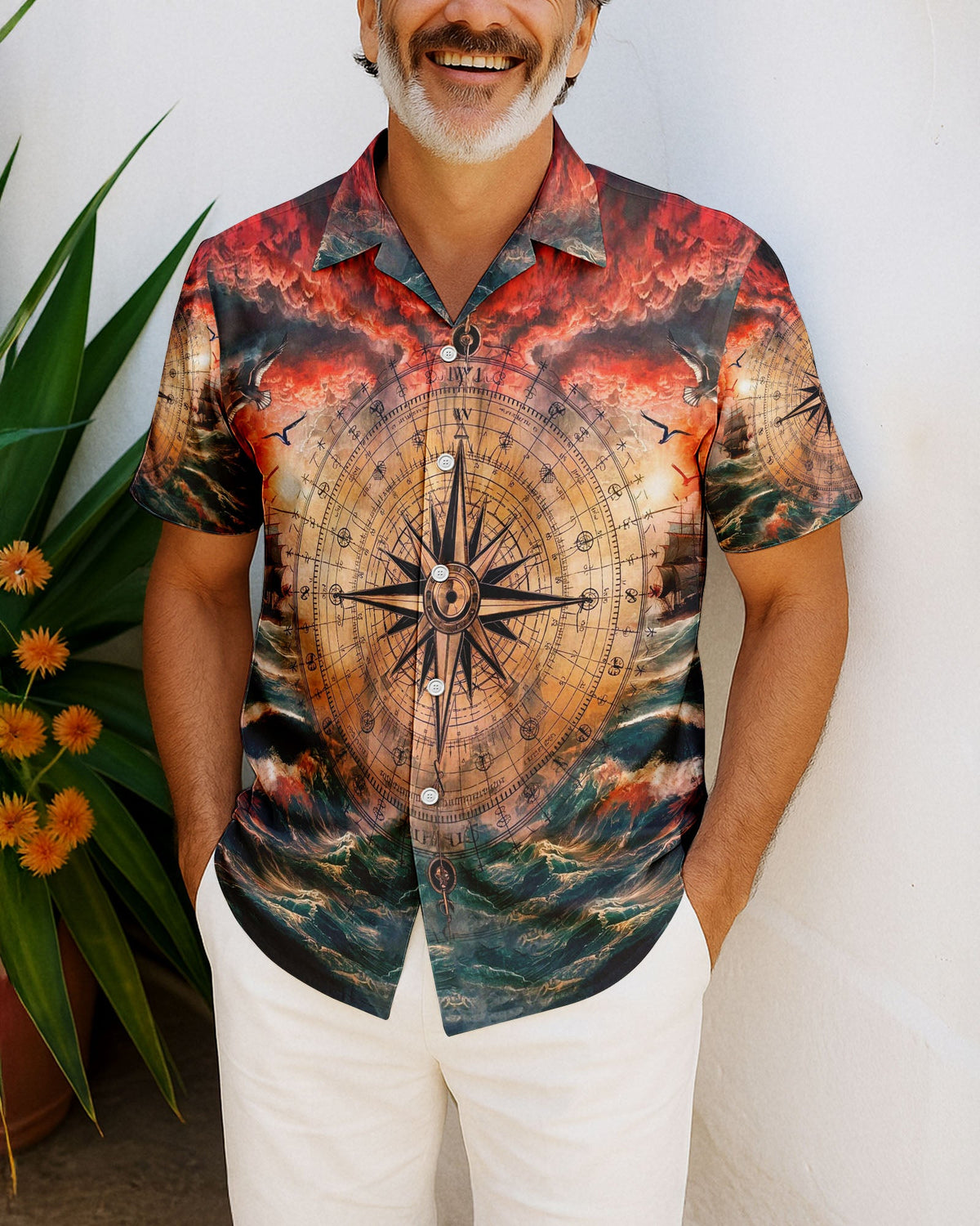 BLISSCORNERS COMPASS OCEAN HAWAIIAN SHIRT