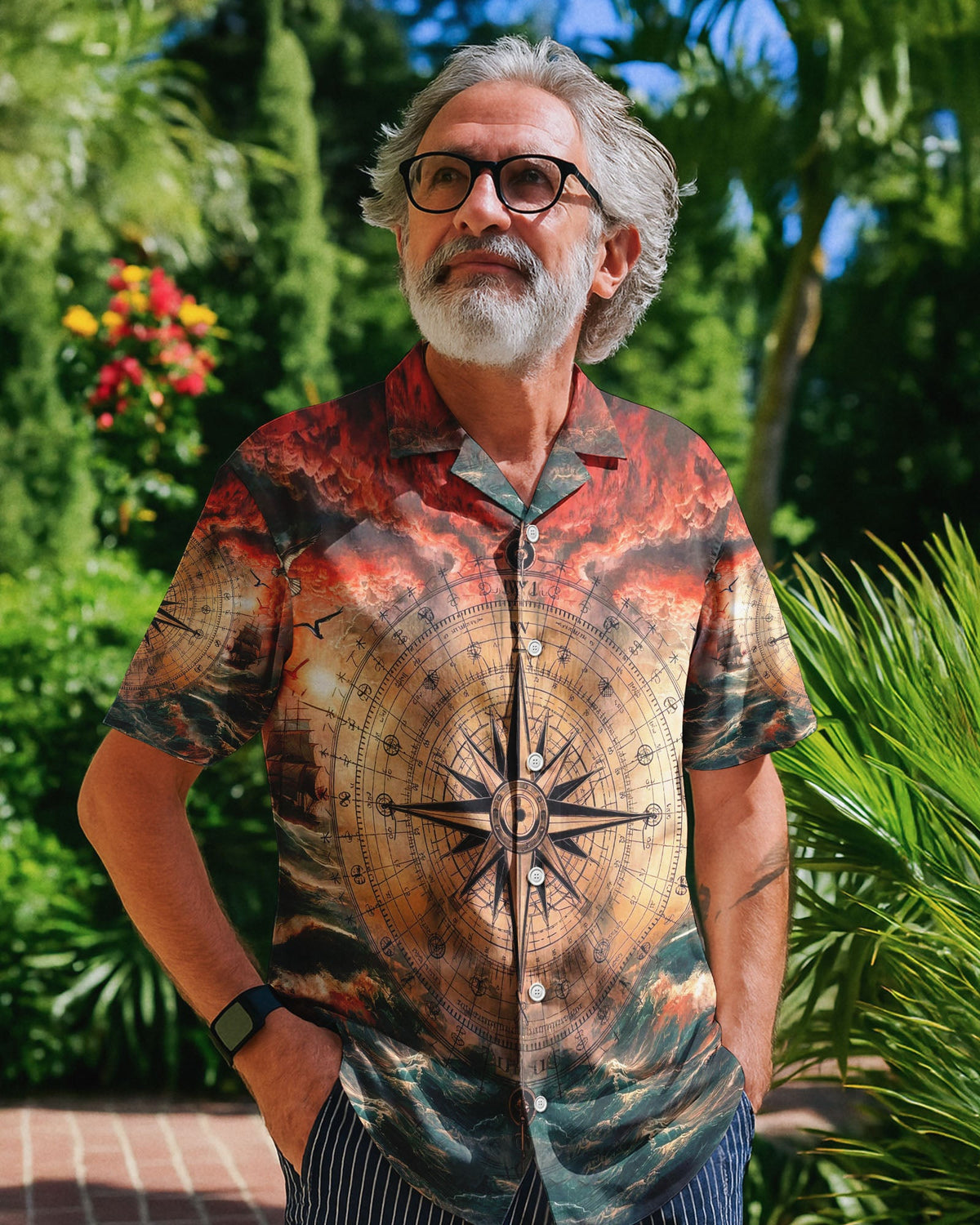 BLISSCORNERS COMPASS OCEAN HAWAIIAN SHIRT