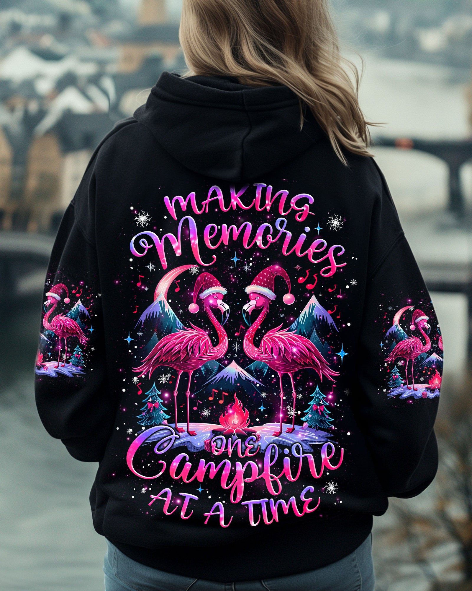 BLISSCORNERS MAKING MEMORIES ONE CAMPFIRE AT A TIME FLAMINGO CHRISTMAS  ALL OVER PRINT