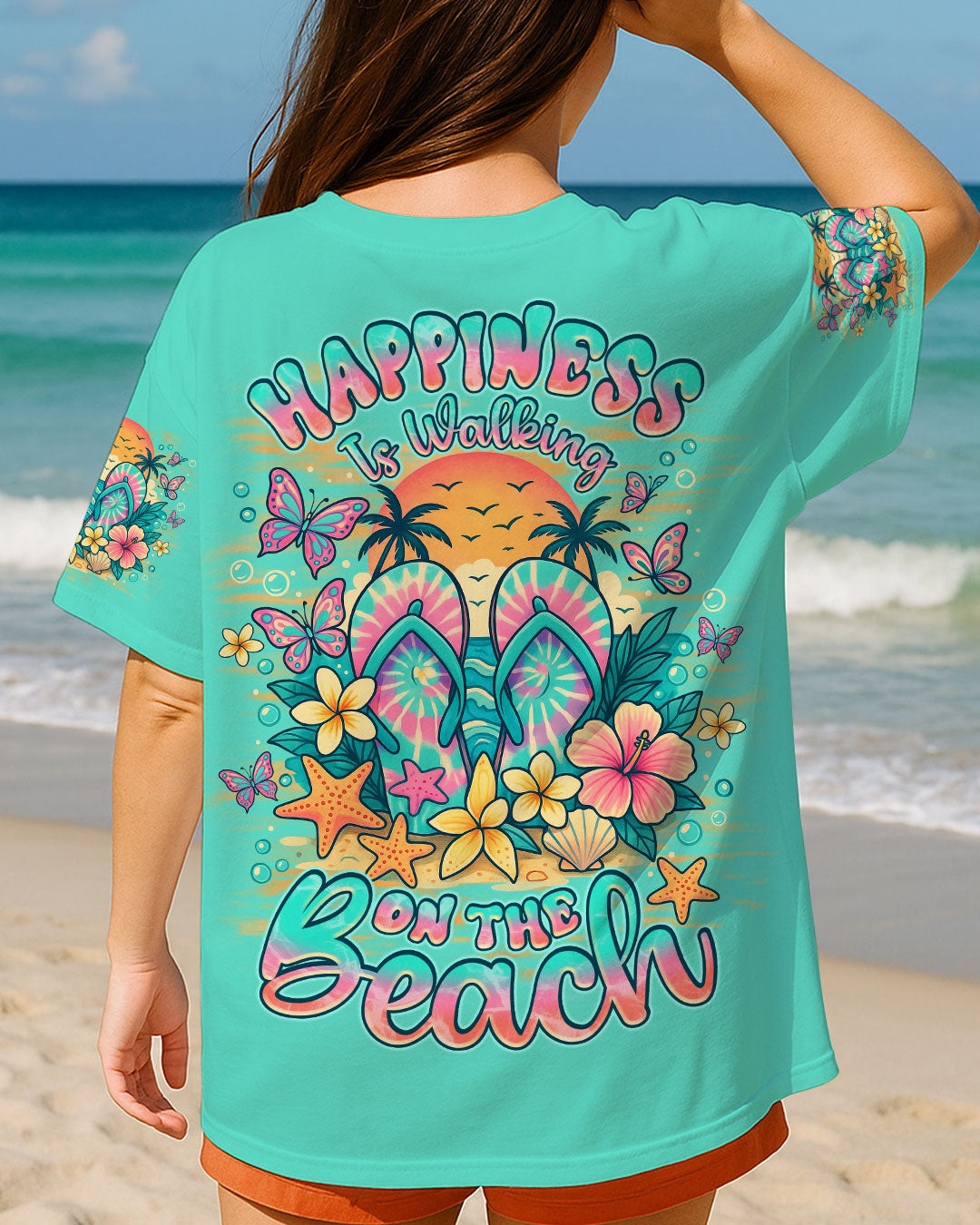 BLISSCORNERS HAPPINESS IS WALKING ON THE BEACH FLIP FLOPS ALL OVER PRINT