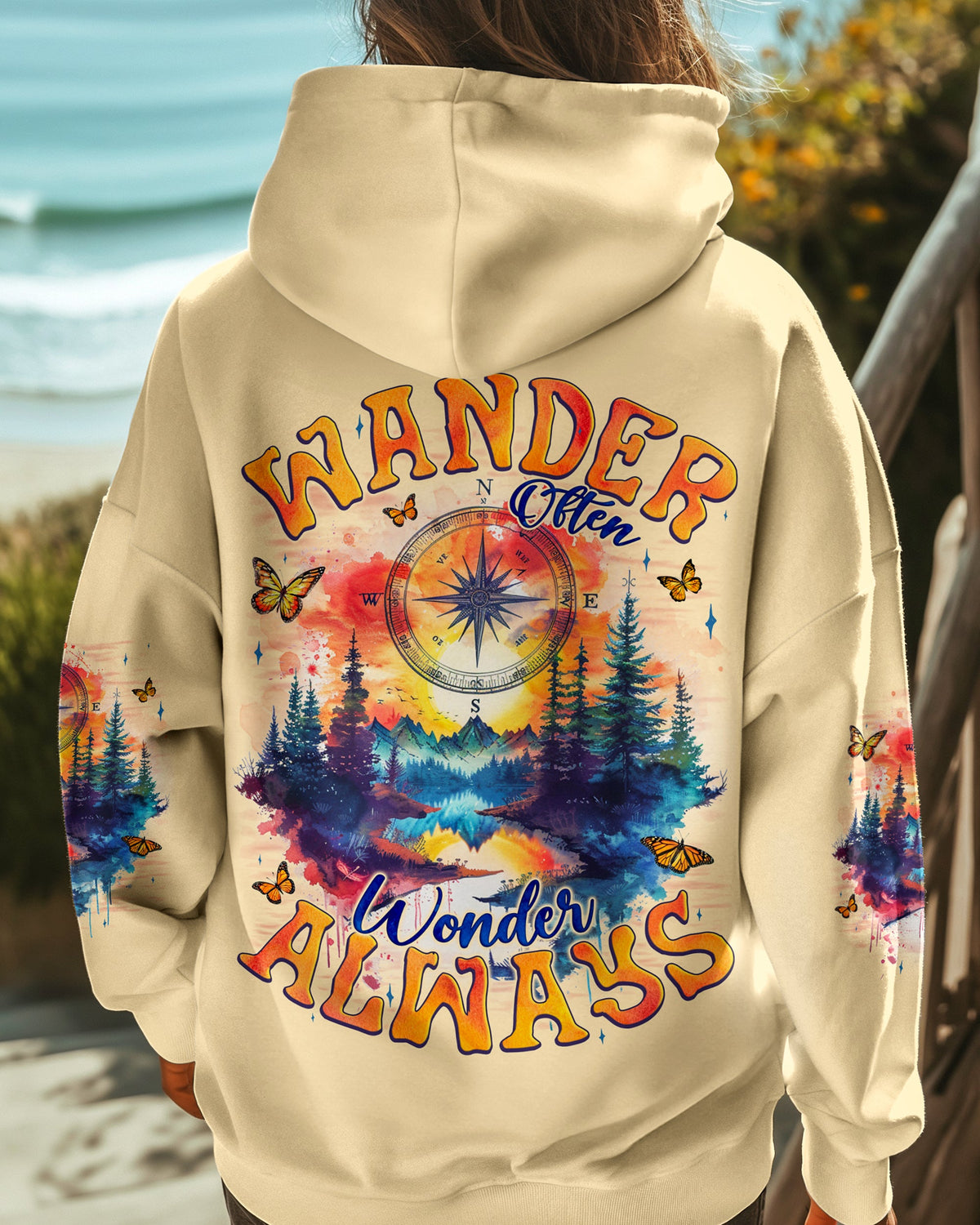 BLISSCORNERS WANDER OFTEN WONDER ALWAYS COMPASS ALL OVER PRINT