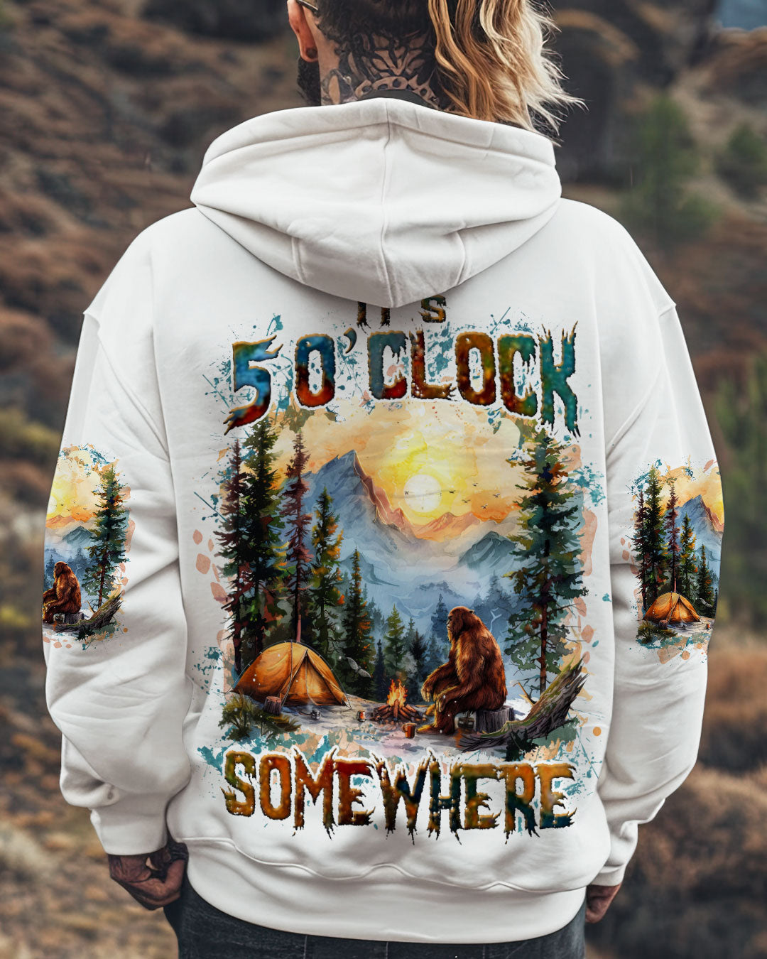 BLISSCORNERS IT'S 5 O'CLOCK SOMEWHERE BIGFOOT ALL OVER PRINT