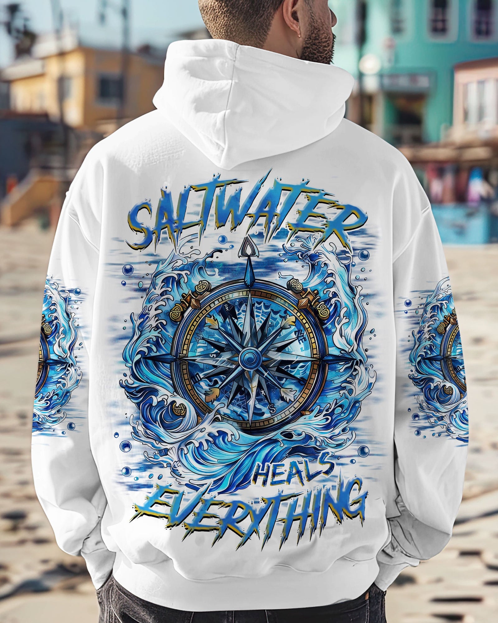 BLISSCORNERS SALTWATER HEALS EVERYTHING COMPASS WAVES OCEAN ALL OVER PRINT