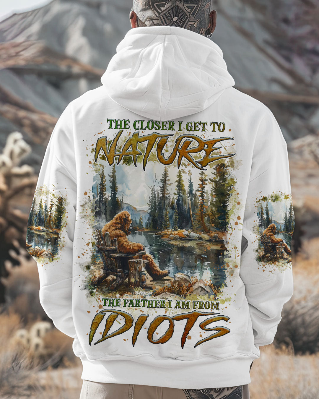 BLISSCORNERS THE CLOSER I GET TO NATURE BIGFOOT FISHING ALL OVER PRINT