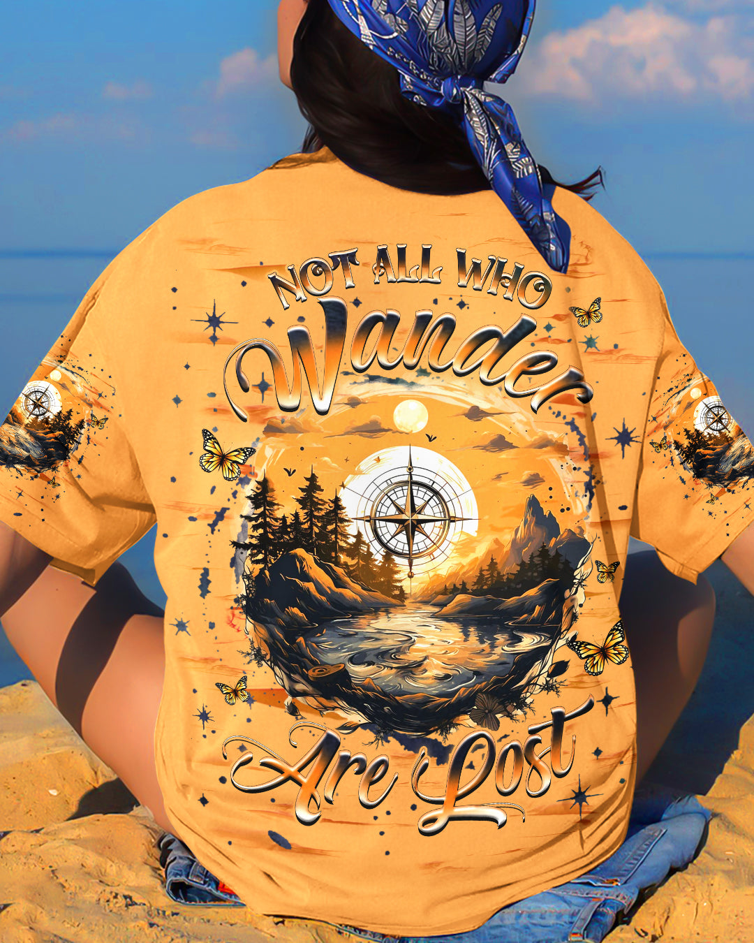 BLISSCORNERS NOT ALL WHO WANDER ARE LOST COMPASS ALL OVER PRINT