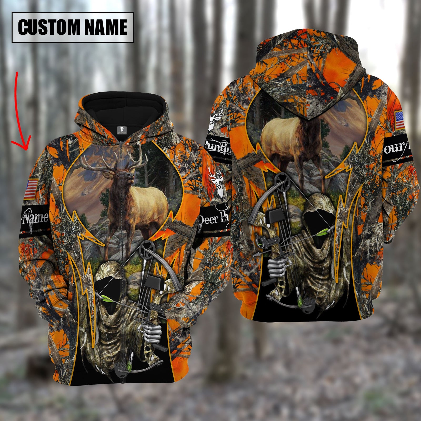 Blisscorners Custom Name Personalized Elk Hunting Orange Camo Shirt 3D All Over Printed Clothes