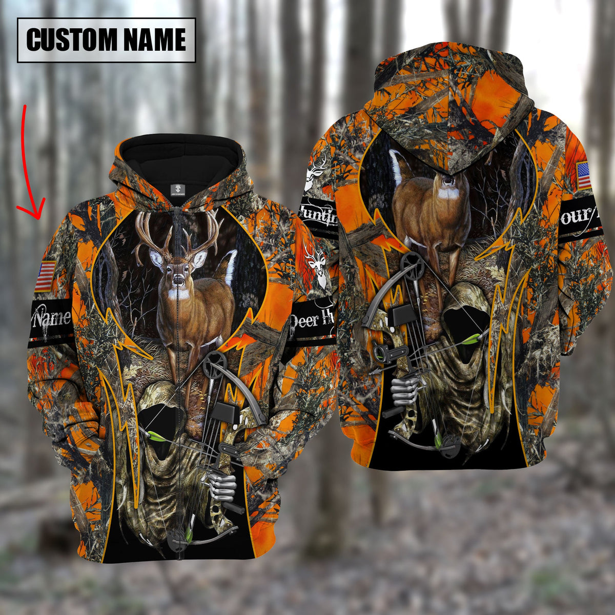 Blisscorners Custom Name Personalized Deer Hunting Orange Camo Shirt 3D All Over Printed Clothes