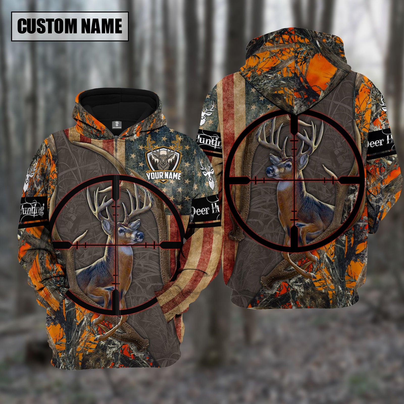 Blisscorners Custom Name Hunting Deer Orange Camo Shirt 3D All Over Printed Clothes