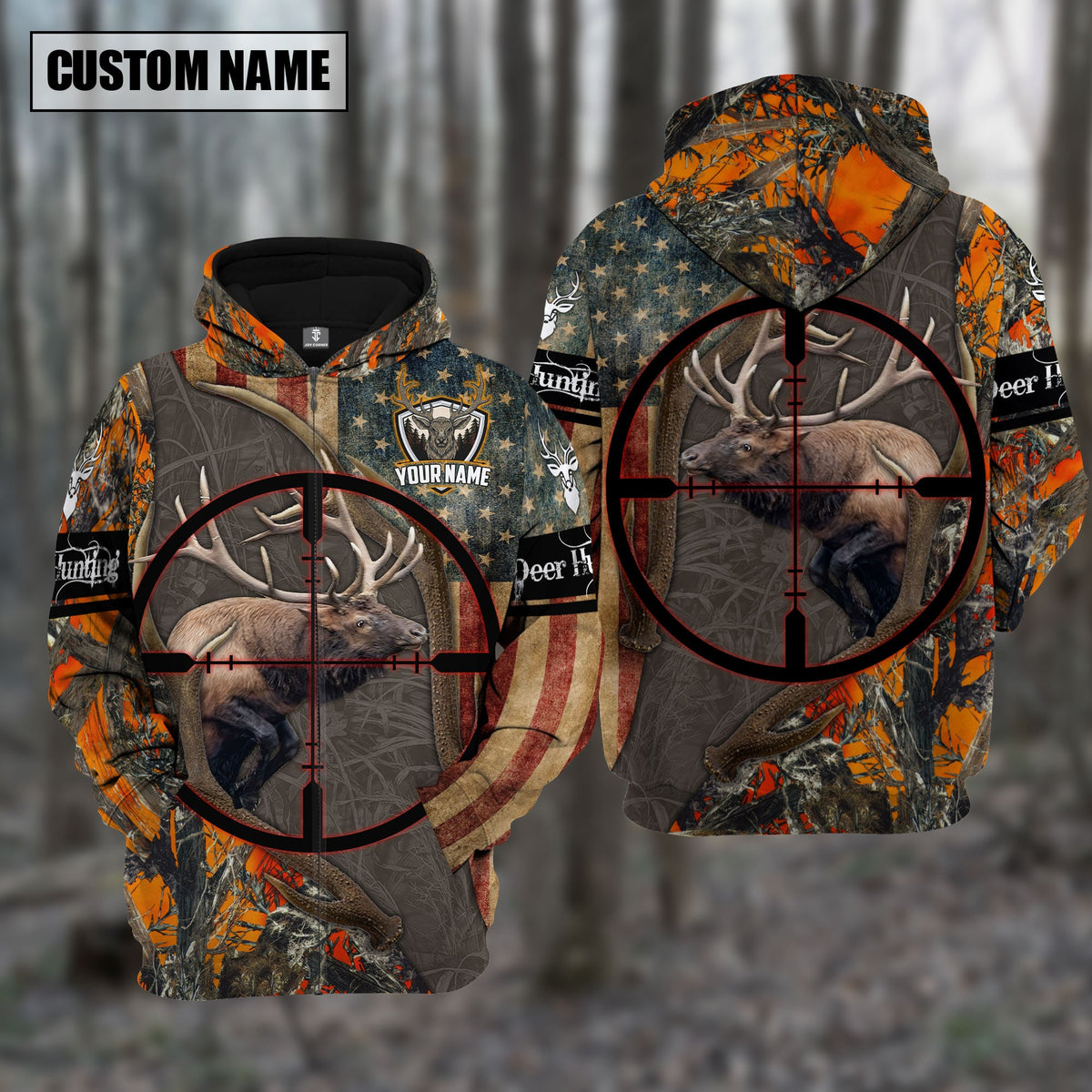 Blisscorners Custom Name Hunting Elk Orange Camo Shirt 3D All Over Printed Clothes
