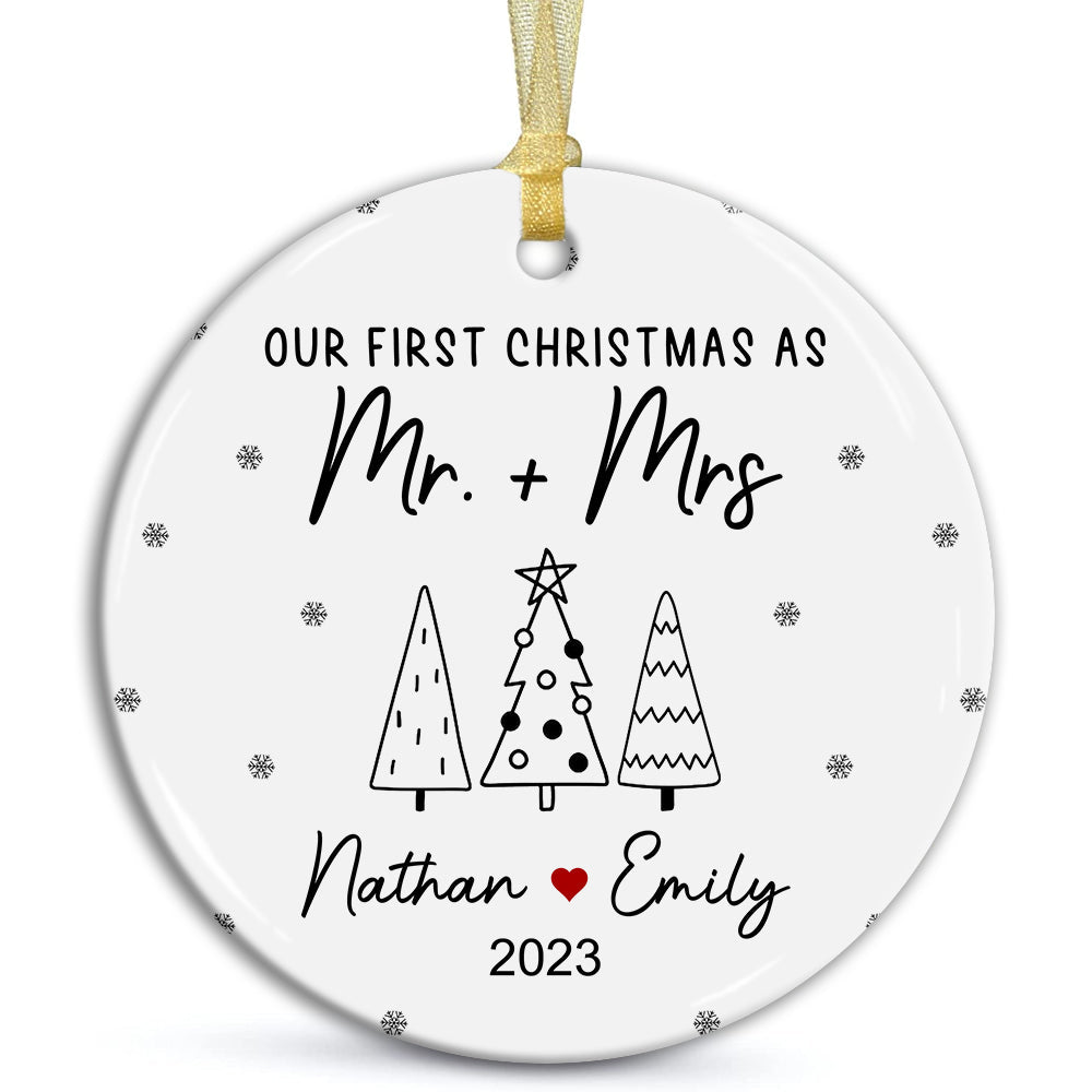 Blisscorners Our First Christmas As Mr & Mrs - Personalized Ceramic Ornament - Gift For Christmas, Family Gift2D Flat LM2111