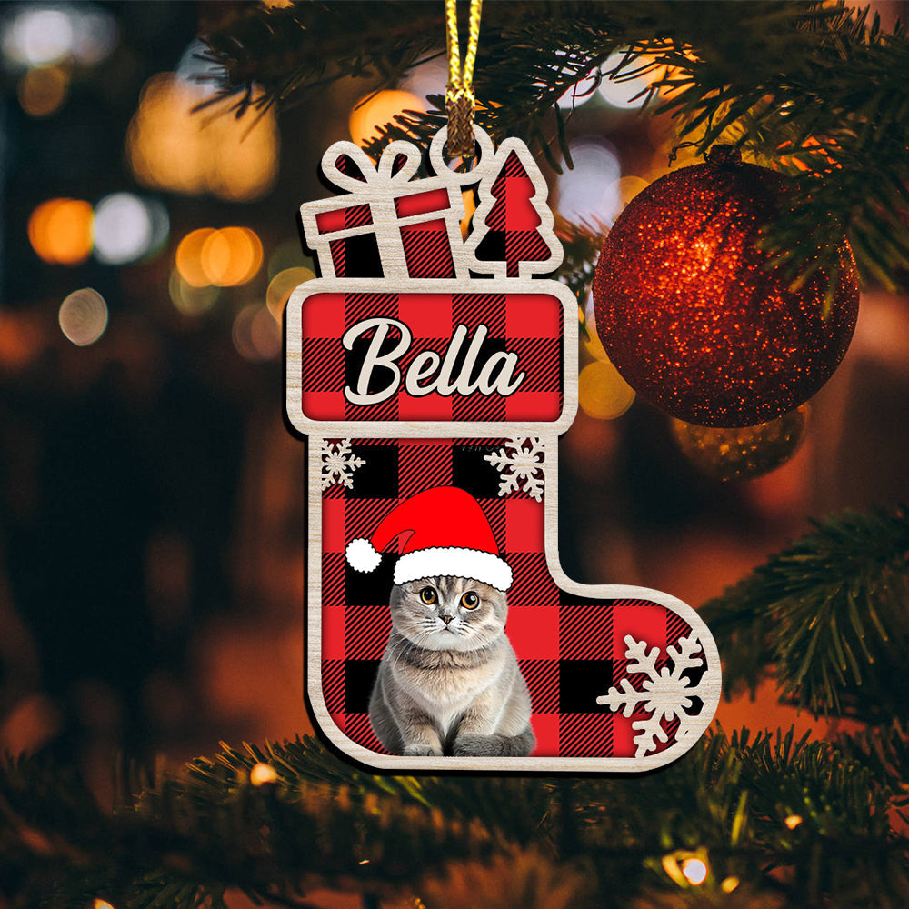 Blisscorners Merry Christmas Pet And Socks - Custom Photo And Name - Personalized Custom Shape Acrylic Ornament - Gift For Pet Lover2D Flat LM2111