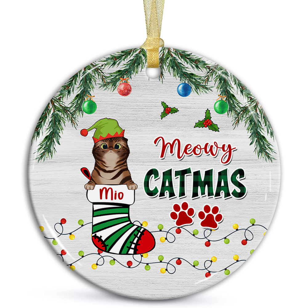 Blisscorners Meowy Catmas - Personalized Ceramic Ornament - Gift For Pet Lover, Christmas Gift2D Flat LM2111