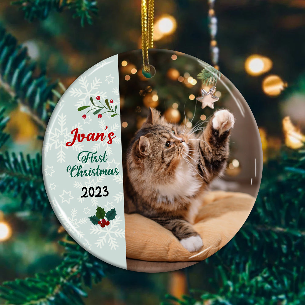 Blisscorners Merry First Christmas - Personalized Photo And Name Ceramic Ornament - Gift For Christmas, Gift For Pet Lover, Gift For Family2D Flat LM2111