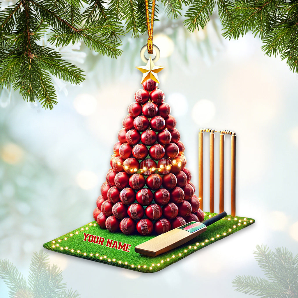 Blisscorners Cricket Ball Tree Christmas Ornament, Personalized Ornament2D Flat LM2211