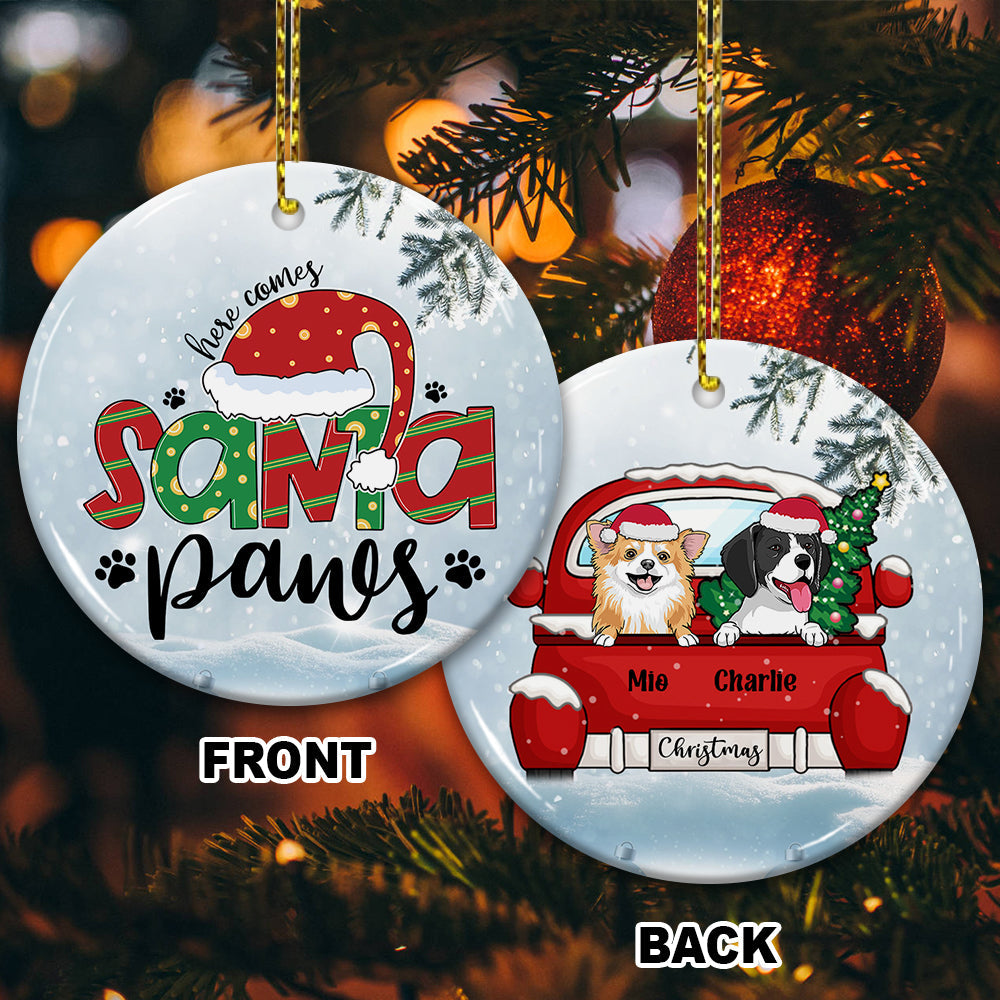 Blisscorners Here Comes Santa Paws - Custom Dog And Name- Personalized 2 Sides Ceramic Ornament - Gift For Pet Lover, Christmas Gift2D Flat LM2111