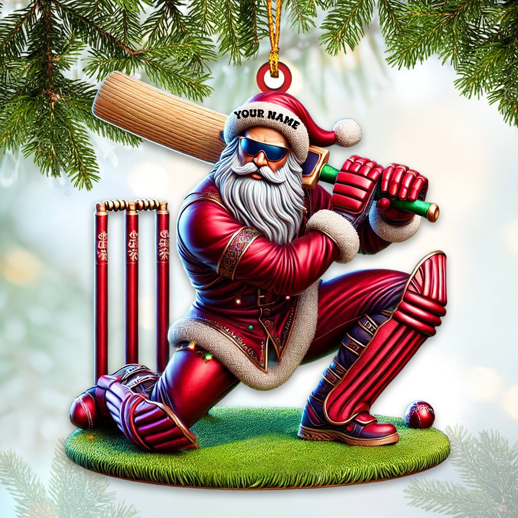 Blisscorners Custom Name Cricket Ball Santa Ornament, Cricket Ball Lover Christmas Gift2D Flat LM2211