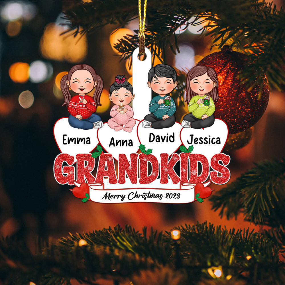 Blisscorners Christmas Kids On Snow Heart - Custom Appearances And Names, Personalized Acrylic Ornament - Gift For Christmas2D Flat LM2111