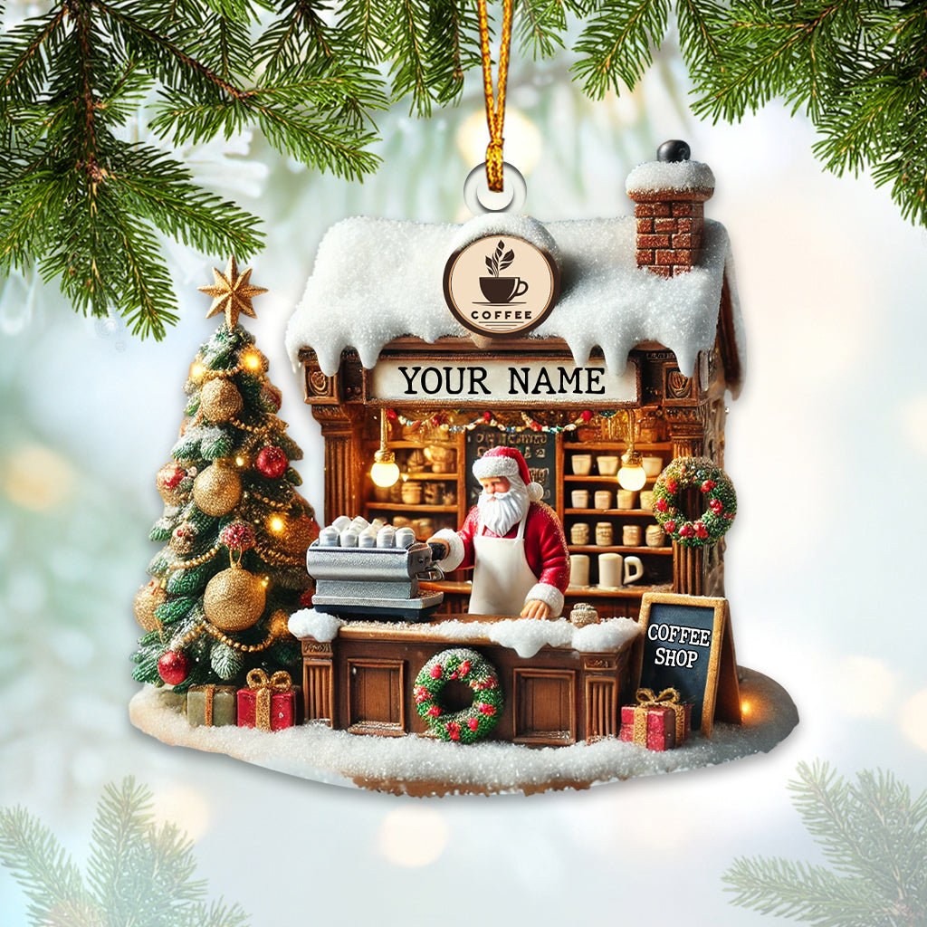 Blisscorners Santa Coffee Shop Christmas Ornament, Personalized Ornament2D Flat LM2211