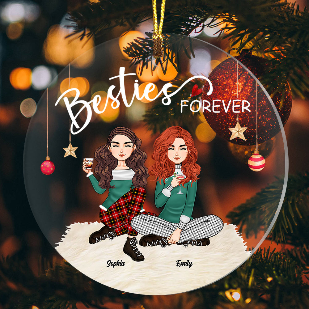 Blisscorners Besties Forever Girls Friendship - Custom Appearances, Quote And Names Christmas Gift - Personalized Acrylic Ornament2D Flat LM2111