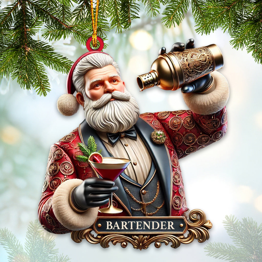 Blisscorners Bartender Santa Ornament, Personalized Ornament2D Flat LM2211
